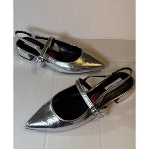 Steve Madden Anyaa Size 10M Metallic Silver Block Heel Mary Jane Slingback